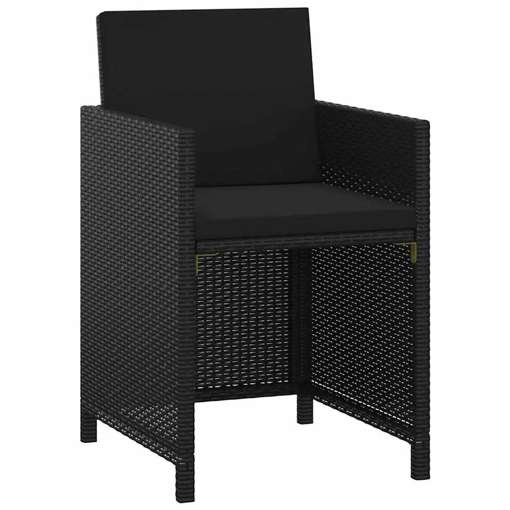 5 Piece Outdoor Garden Dining Set Black PE Rattan Table Chairs Cushions