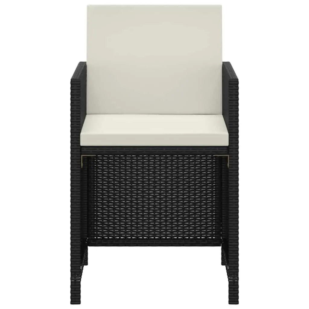 Garden Dining Set Outdoor Furniture 3 Piece Black Poly Rattan Table Chairs with Cushions