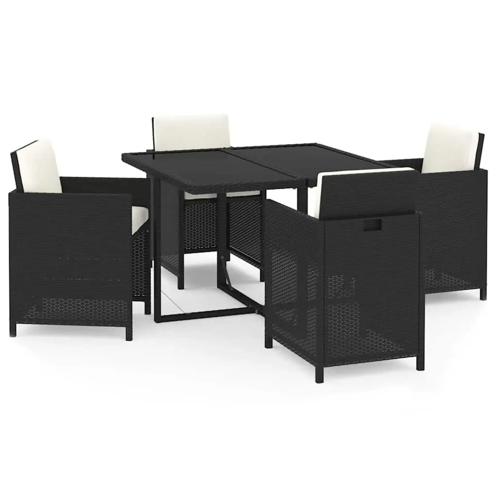 Outdoor Dining Set 5 Piece Cushioned Black Poly Rattan Glass Table