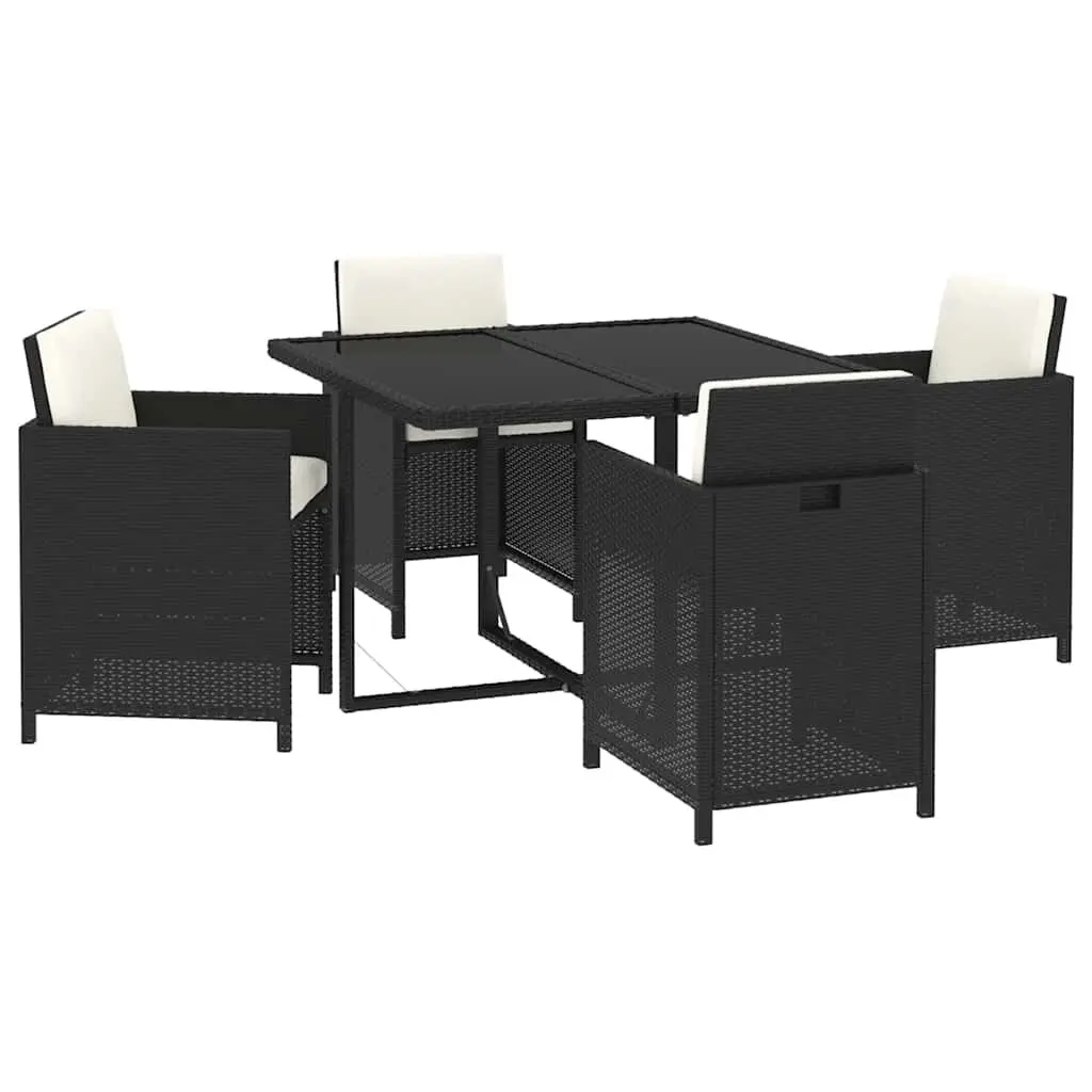 Outdoor Dining Set 5 Piece Cushioned Black Poly Rattan Glass Table