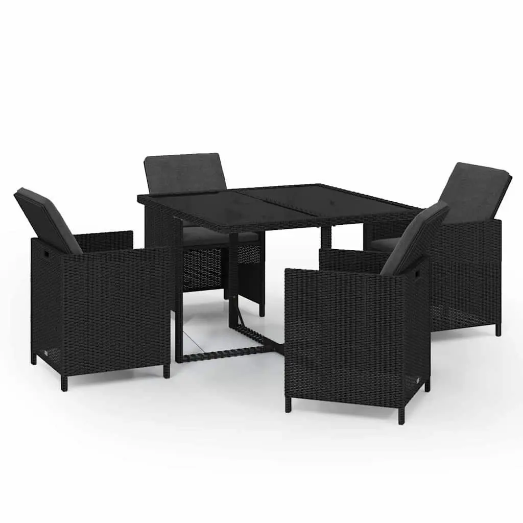 5 Piece Outdoor Dining Set Garden Furniture PE Rattan Black with Cushions