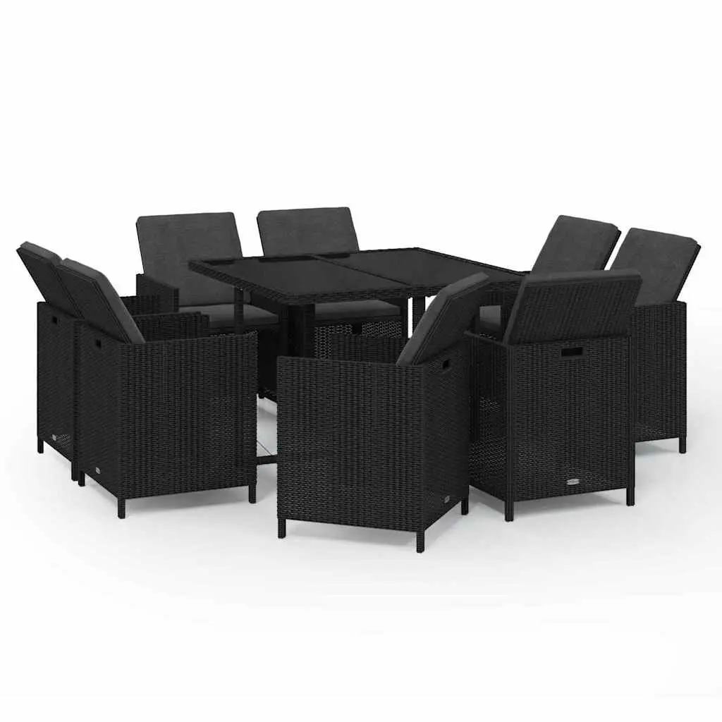 Garden Dining Set 9 Piece Outdoor Furniture Poly Rattan Cushions Black