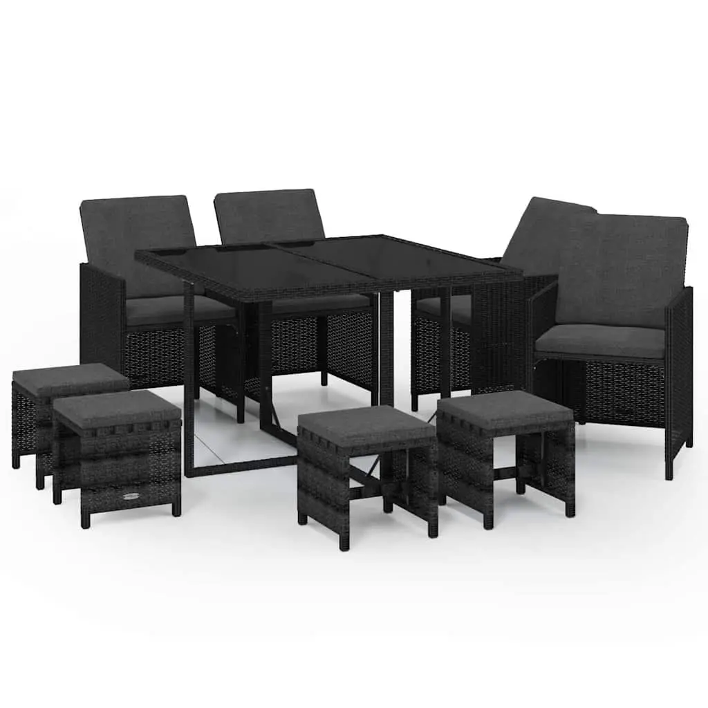 9 Piece Outdoor Garden Dining Set Black Poly Rattan Patio Furniture