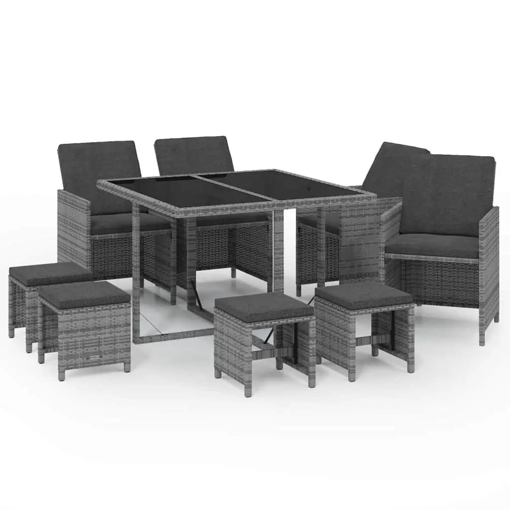 Garden Dining Set 9 Piece Outdoor Furniture Grey PE Rattan with Cushions