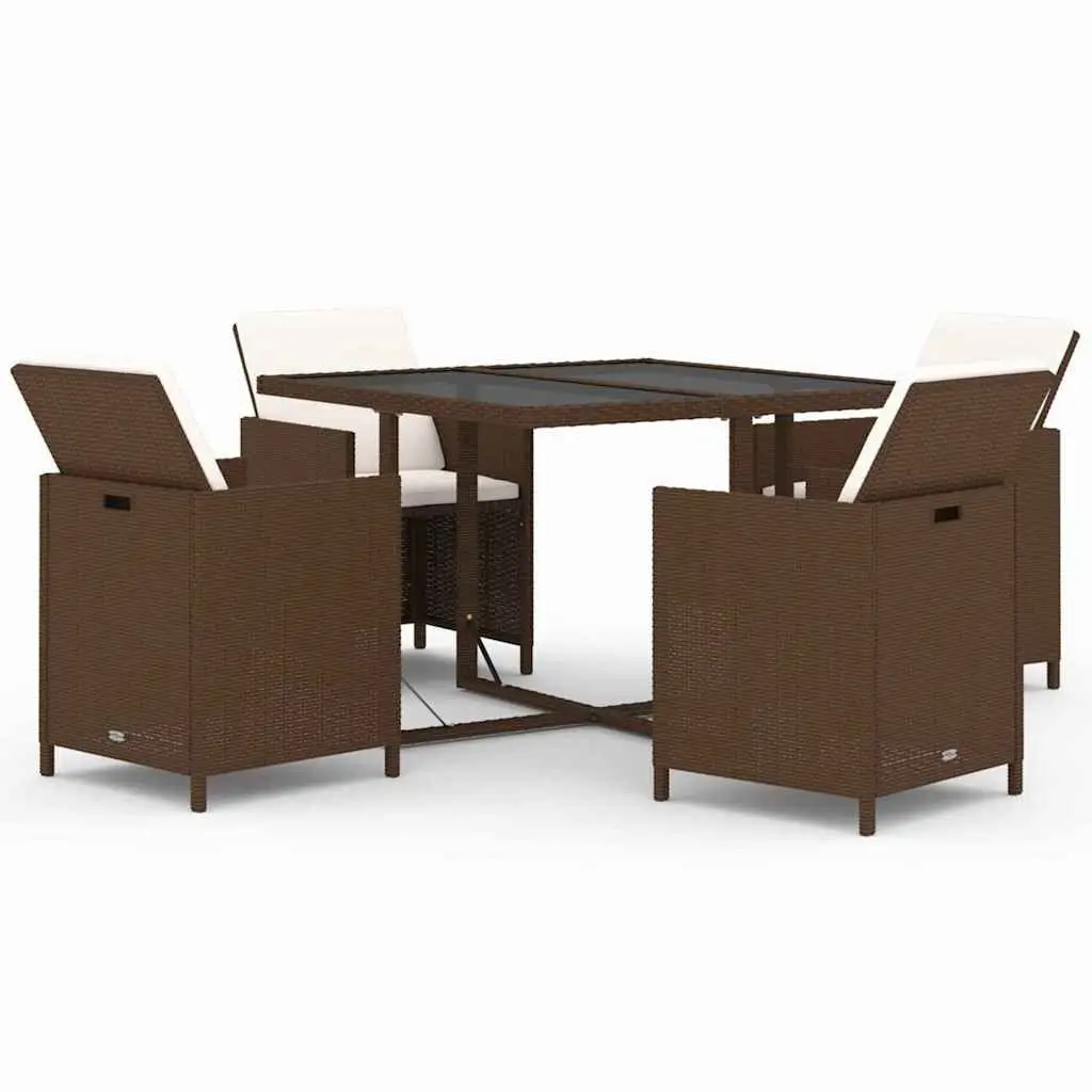 Garden Dining Set Outdoor Patio Furniture 5 Piece PE Rattan Brown with Cushions