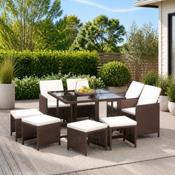 Reliable 9 Piece Outdoor Dining Set in Brown