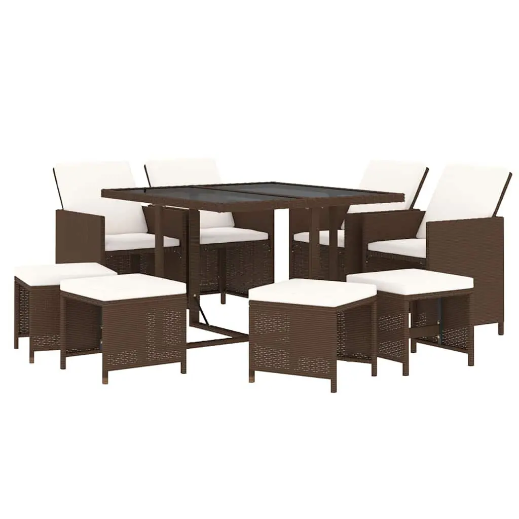 Garden Dining Set 9 Piece Outdoor Dining Furniture PE Rattan Brown
