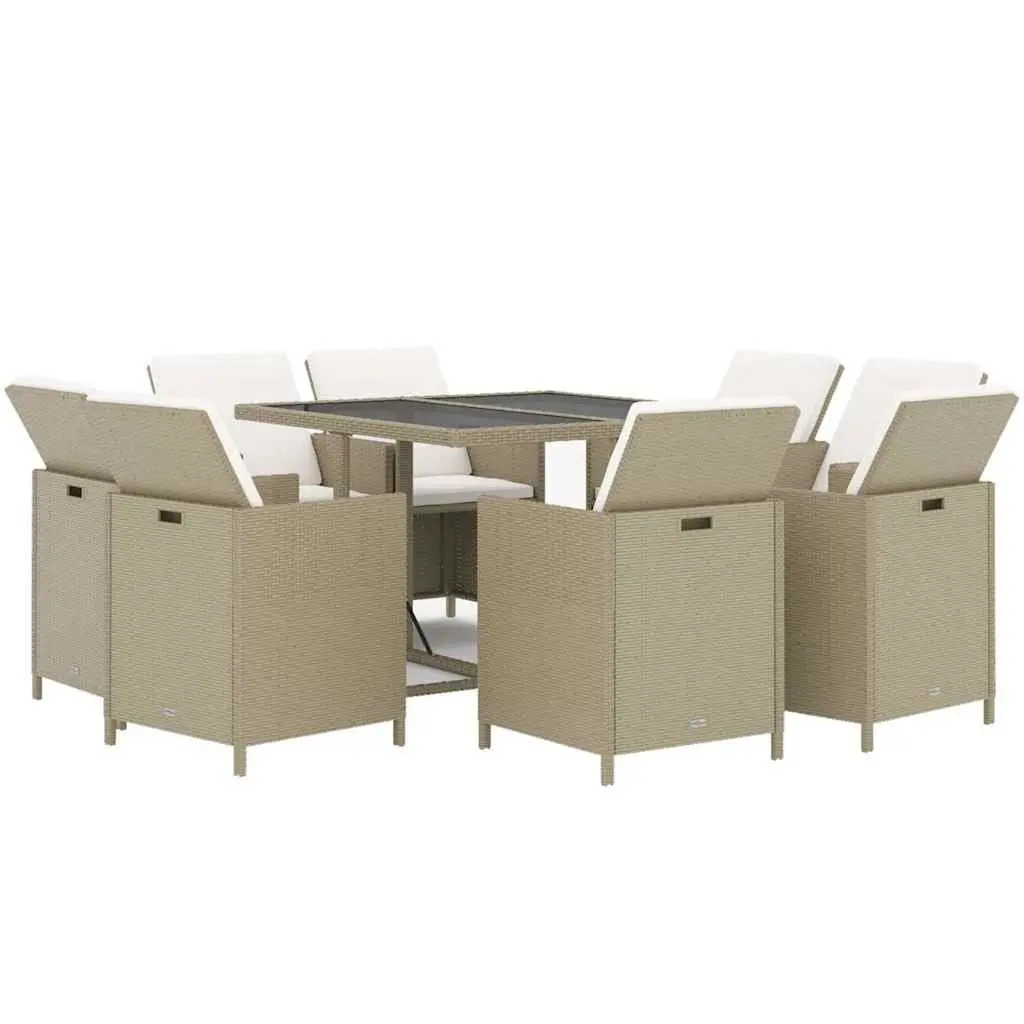 Outdoor Patio Furniture Dining Set 9 Piece Beige Cushions Durable PE Rattan