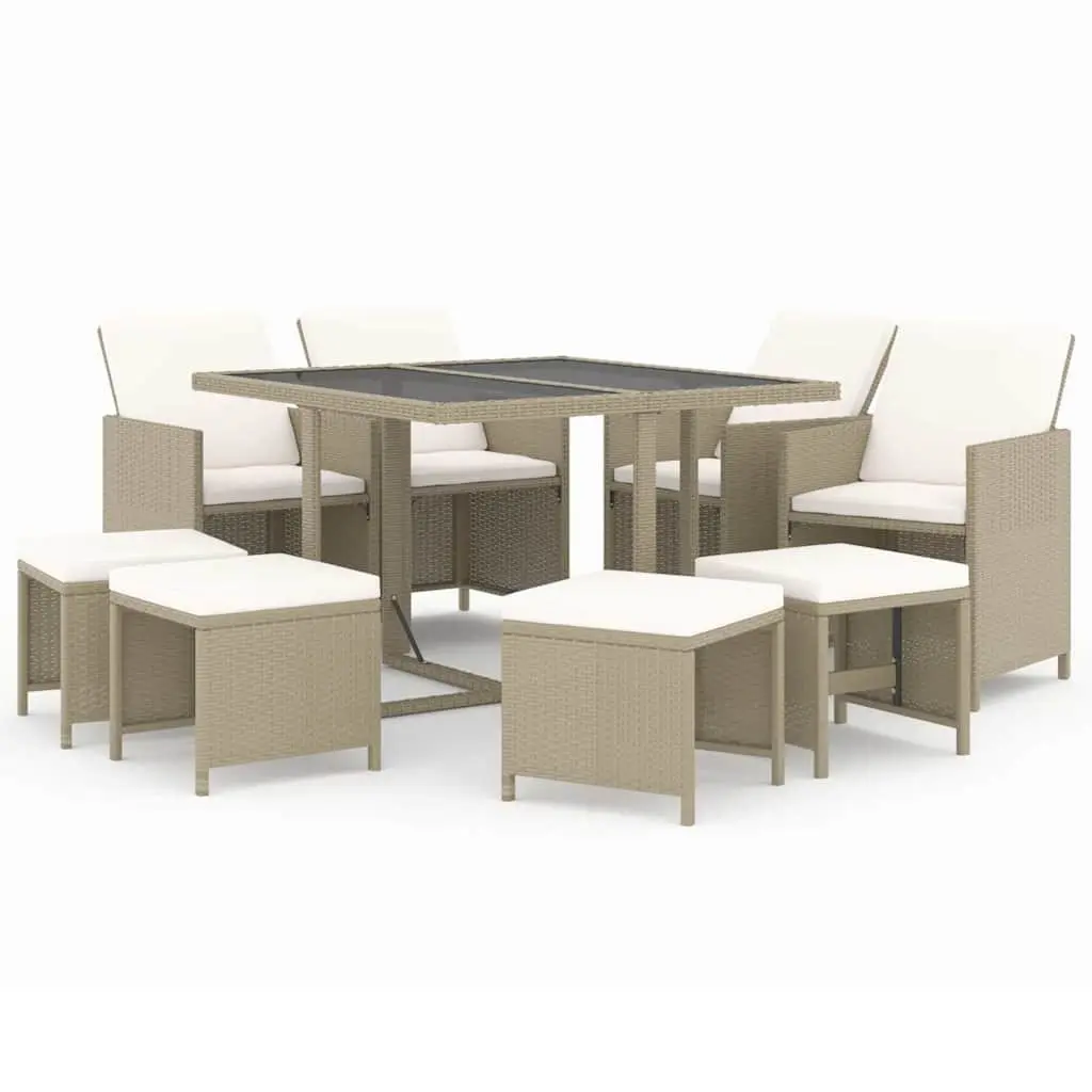 Outdoor Dining Set 9 Piece Garden Furniture PE Rattan Beige with Cushions