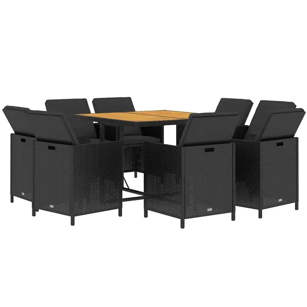 Garden Dining Set 9 Piece Outdoor Furniture PE Rattan Black Cushions