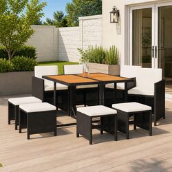 Affordable 9 Piece Garden Dining Set with Cushions