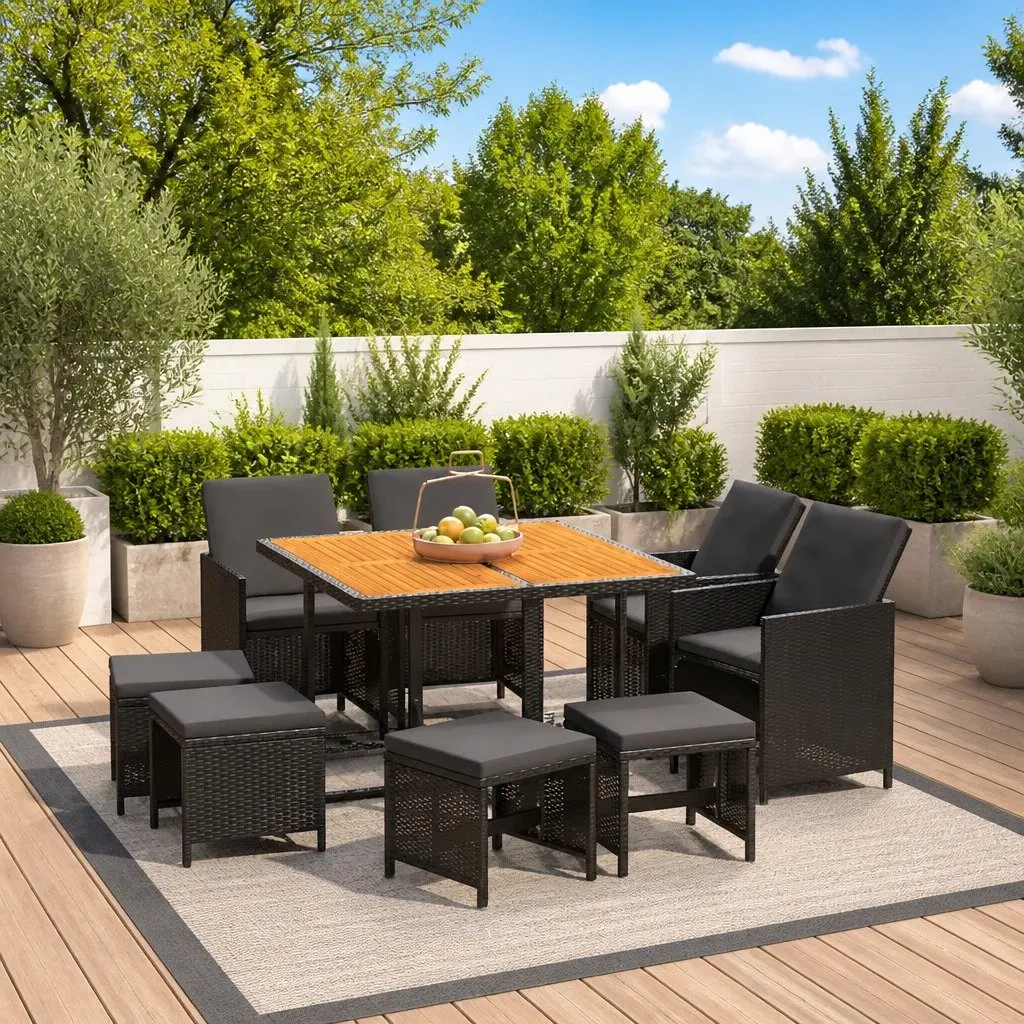 9-Piece Garden Dining Set with Cushions