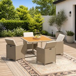 Garden Dining Set 5 Piece Outdoor Furniture PE Rattan Beige Patio Table Chairs