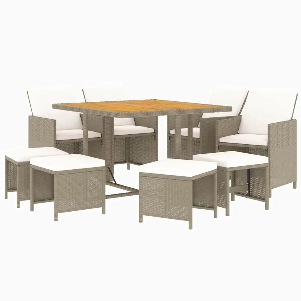 Garden Dining Set 9 Piece Outdoor Furniture PE Rattan Beige