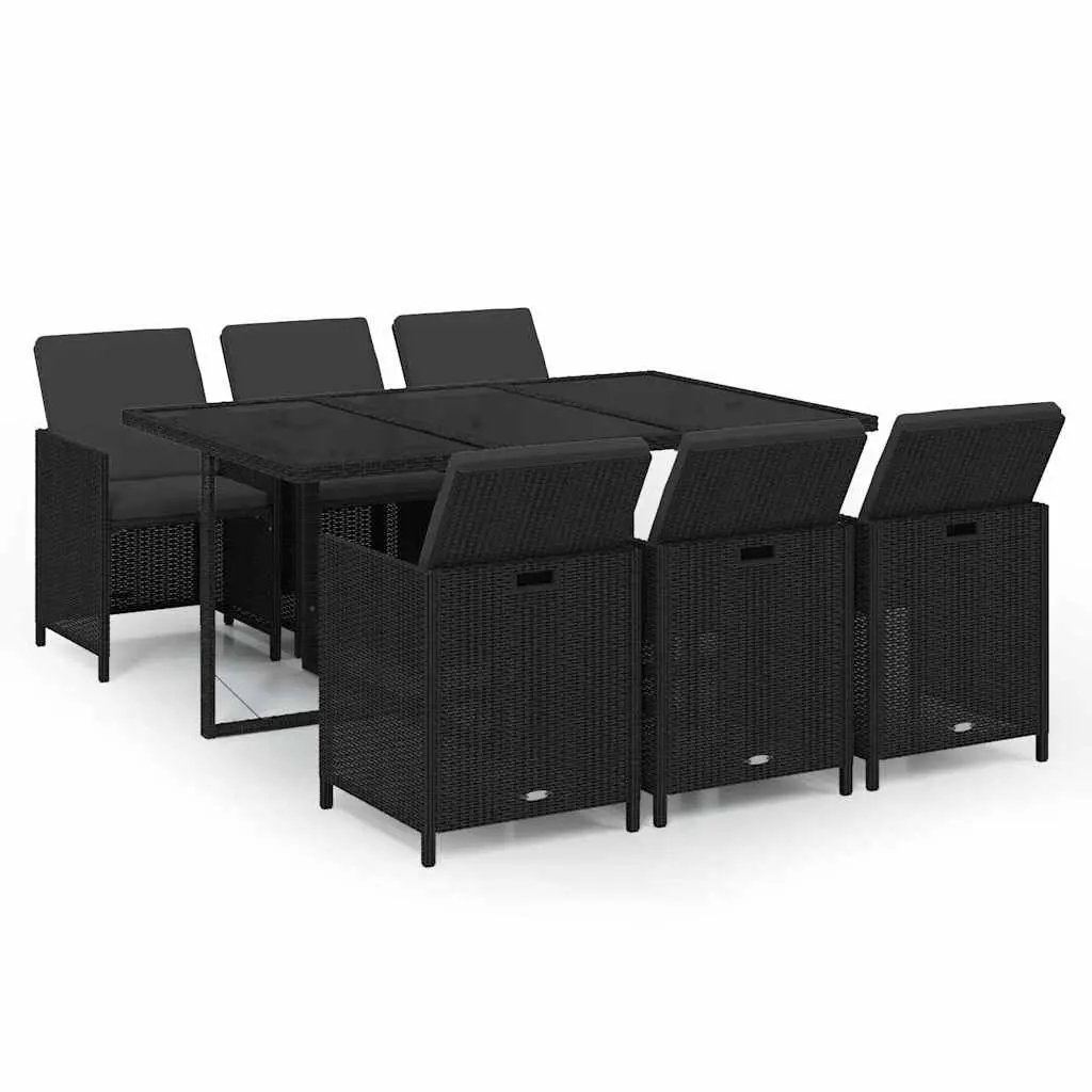 7 Piece Outdoor Garden Dining Set Rattan Chairs Table Cushions Black