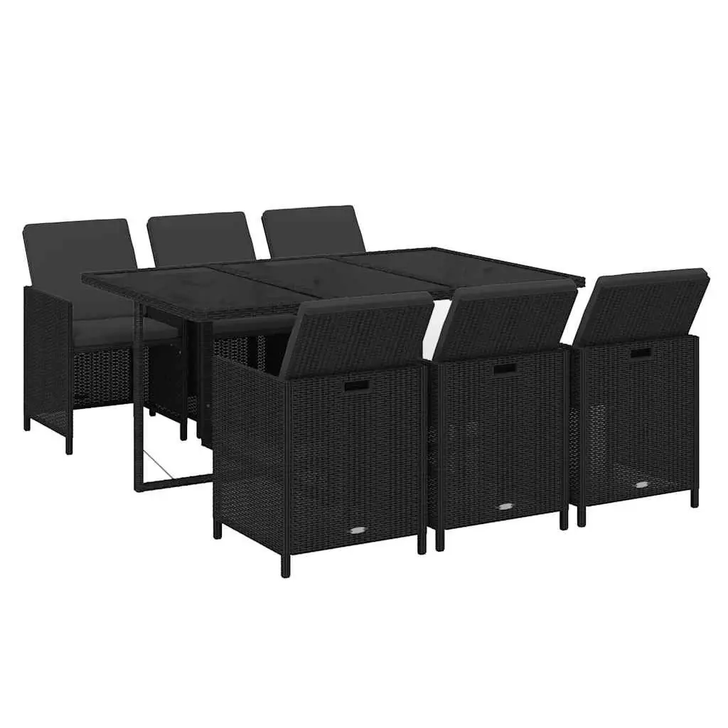 7 Piece Outdoor Garden Dining Set Rattan Chairs Table Cushions Black