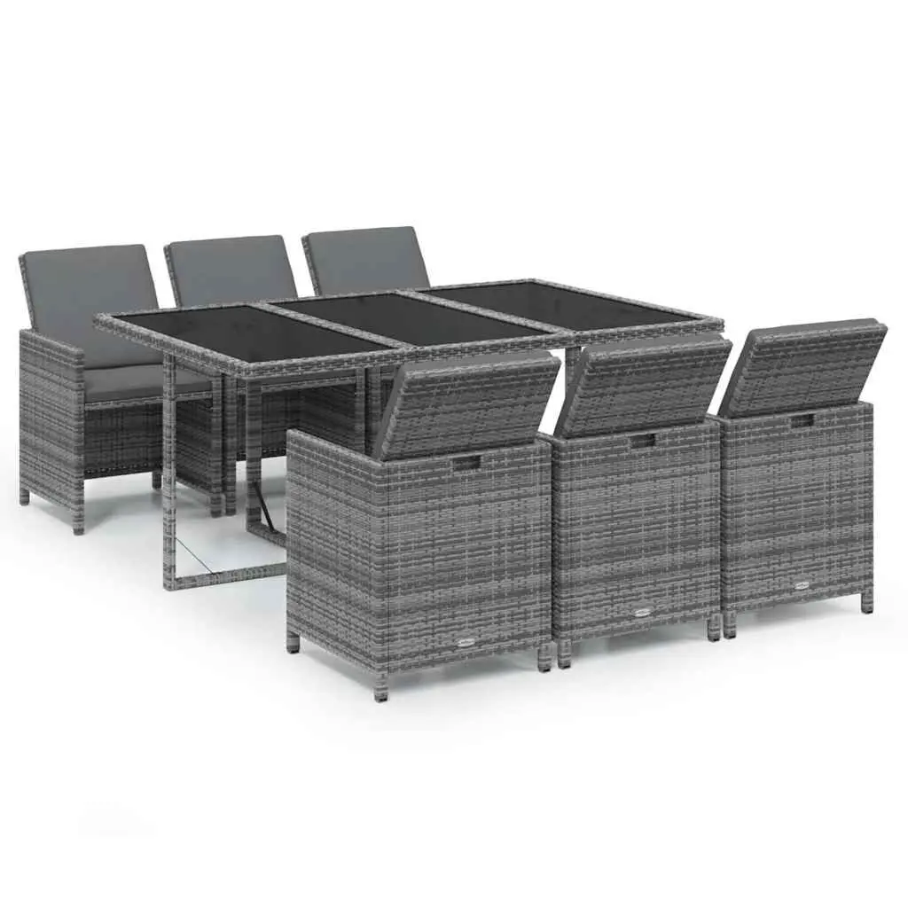 Outdoor Rattan Dining Set 7 Piece Grey Cushions Garden Furniture