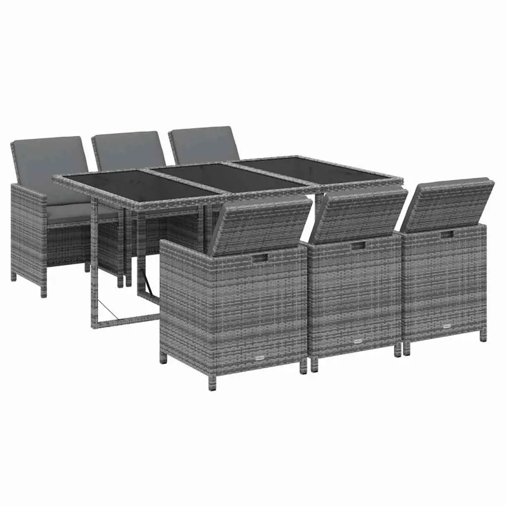 Outdoor Rattan Dining Set 7 Piece Grey Cushions Garden Furniture