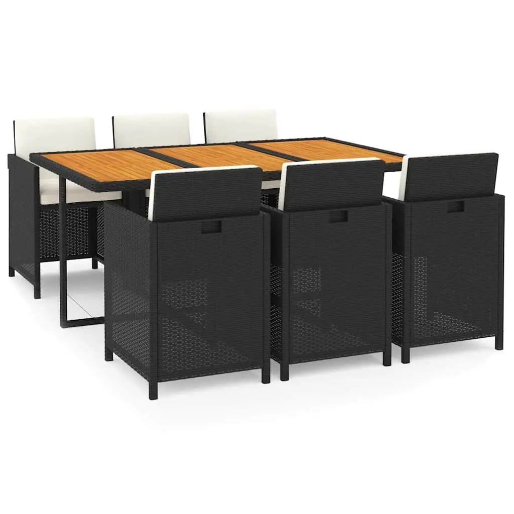 7 Piece Outdoor Garden Dining Set with Cushions PE Rattan Black Patio Furniture