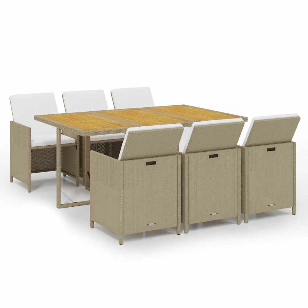 Outdoor Furniture Set 7 Piece Dining Table and Chairs PE Rattan Beige