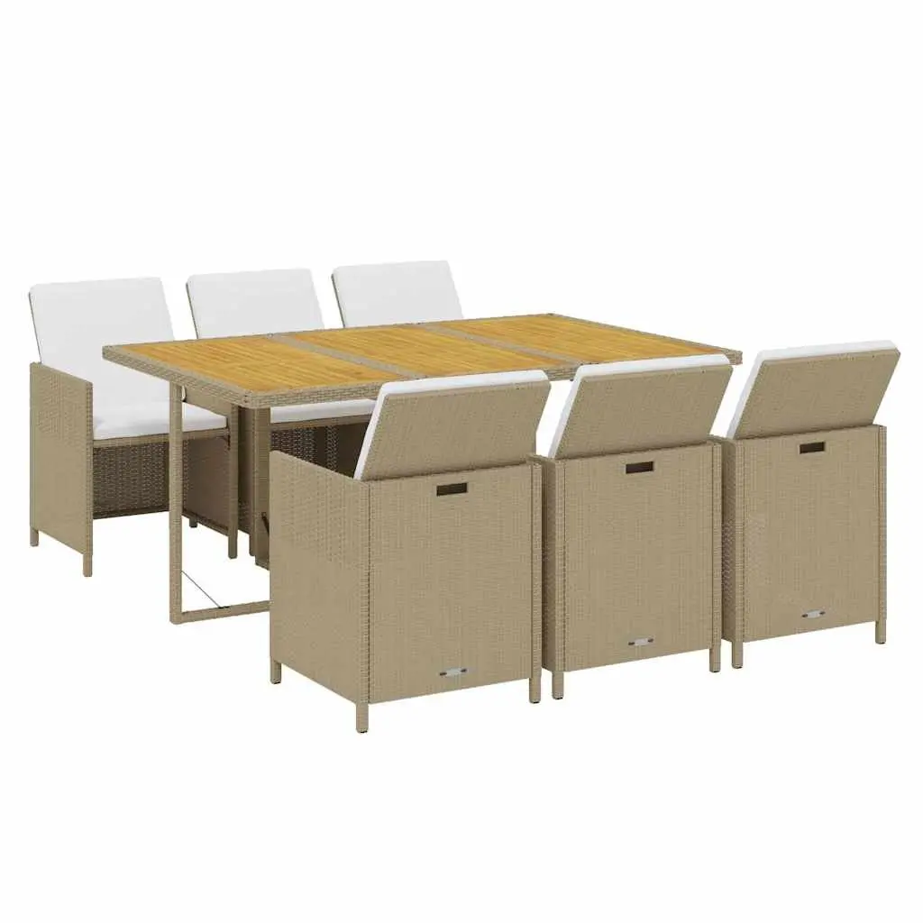 Outdoor Furniture Set 7 Piece Dining Table and Chairs PE Rattan Beige