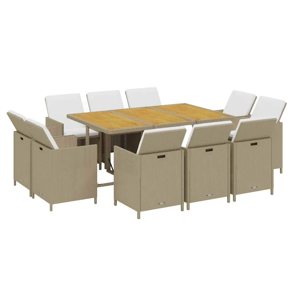 Outdoor Garden Furniture Set 11 Piece PE Rattan Patio Chairs Table Beige
