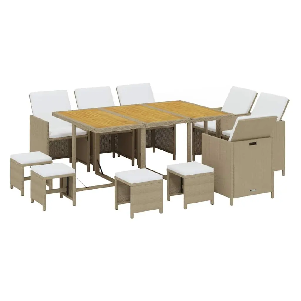 Outdoor Dining Set 11 Piece Garden Furniture PE Rattan Beige Patio Table