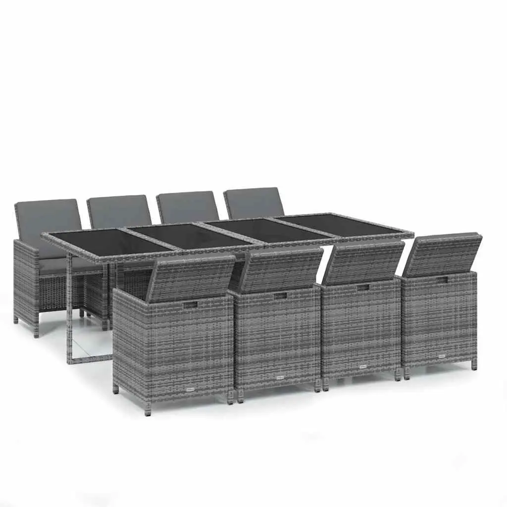 Outdoor Furniture Set 9 Piece Grey PE Rattan Dining Collection with Cushions for Garden and Patio