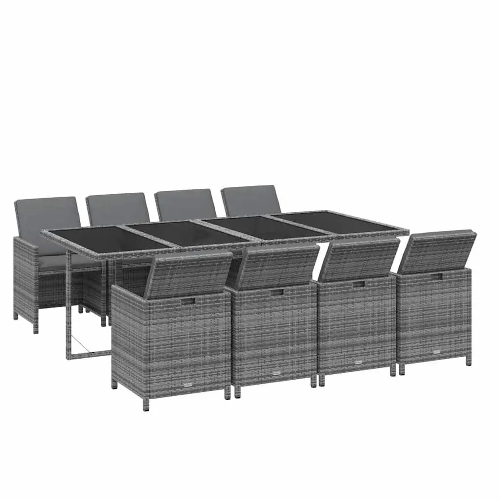 Outdoor Furniture Set 9 Piece Grey PE Rattan Dining Collection with Cushions for Garden and Patio