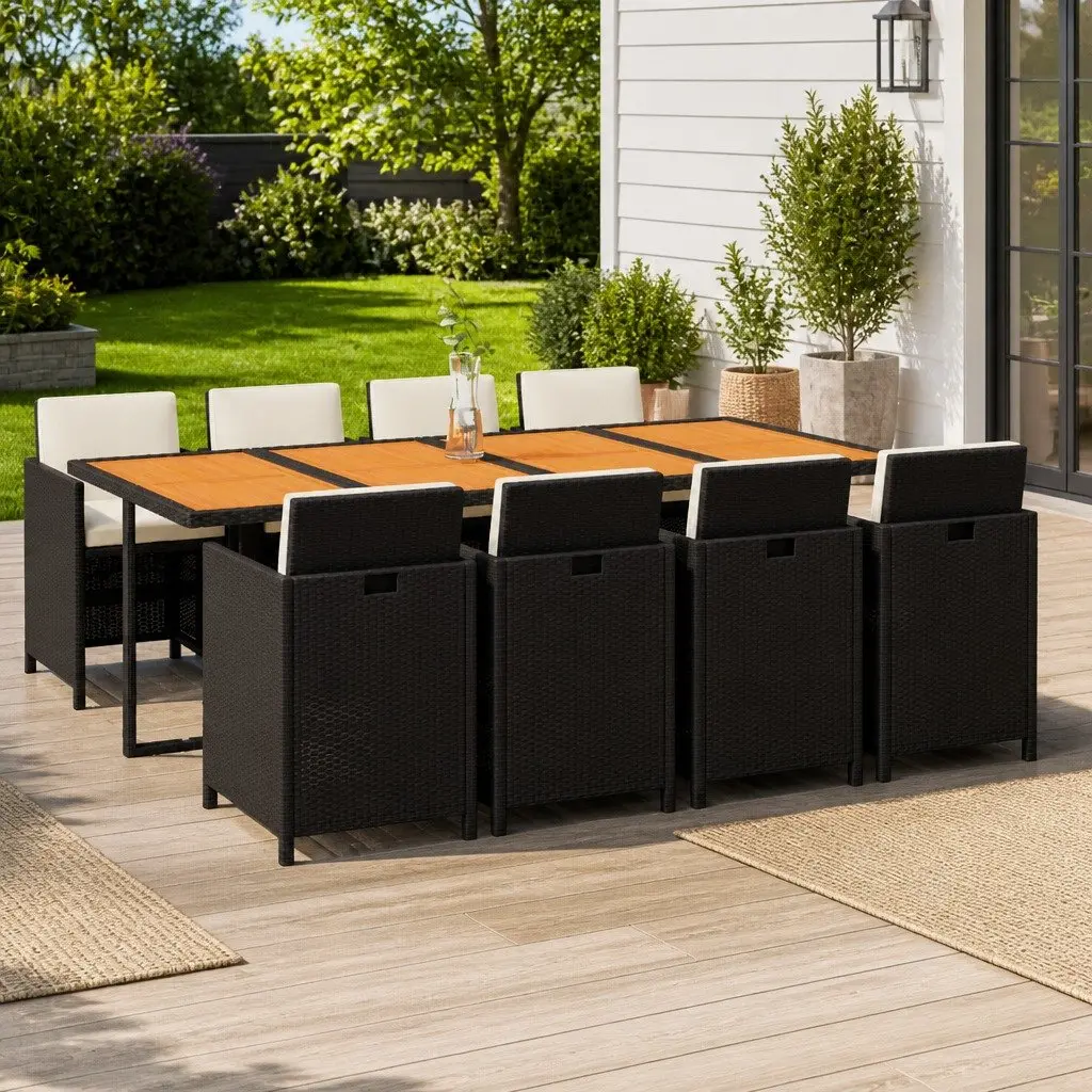 Garden Dining Set 9 Piece Outdoor Patio Furniture PE Rattan Black
