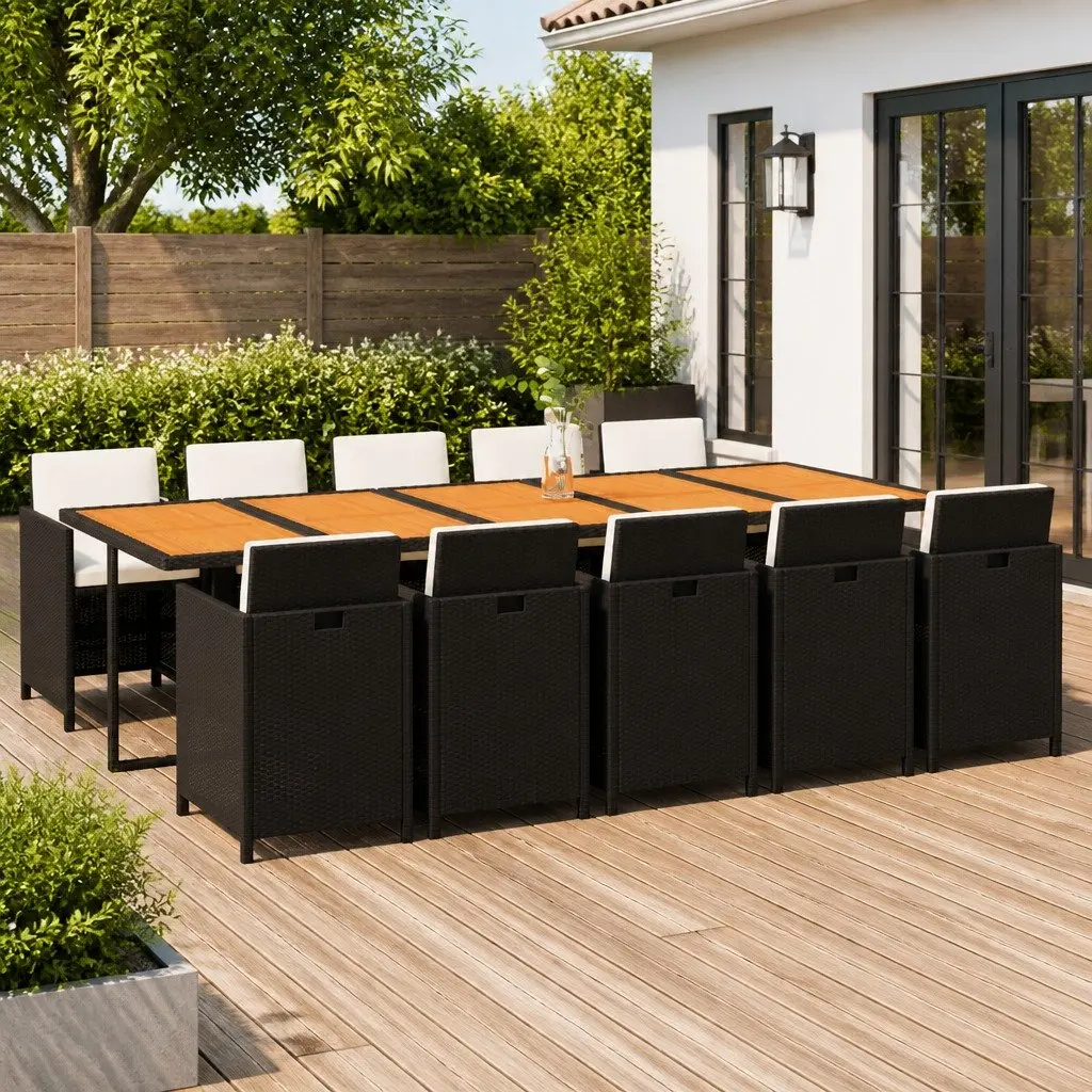 Outdoor Dining Set 11 Piece Garden Furniture PE Rattan Black