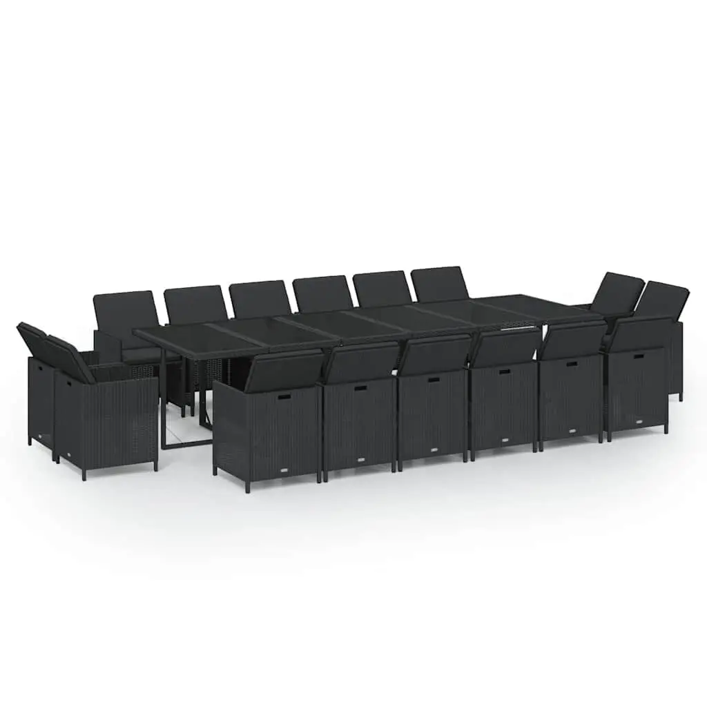 Poly Rattan Garden Dining Set 17 Piece Outdoor Furniture Black with Cushions