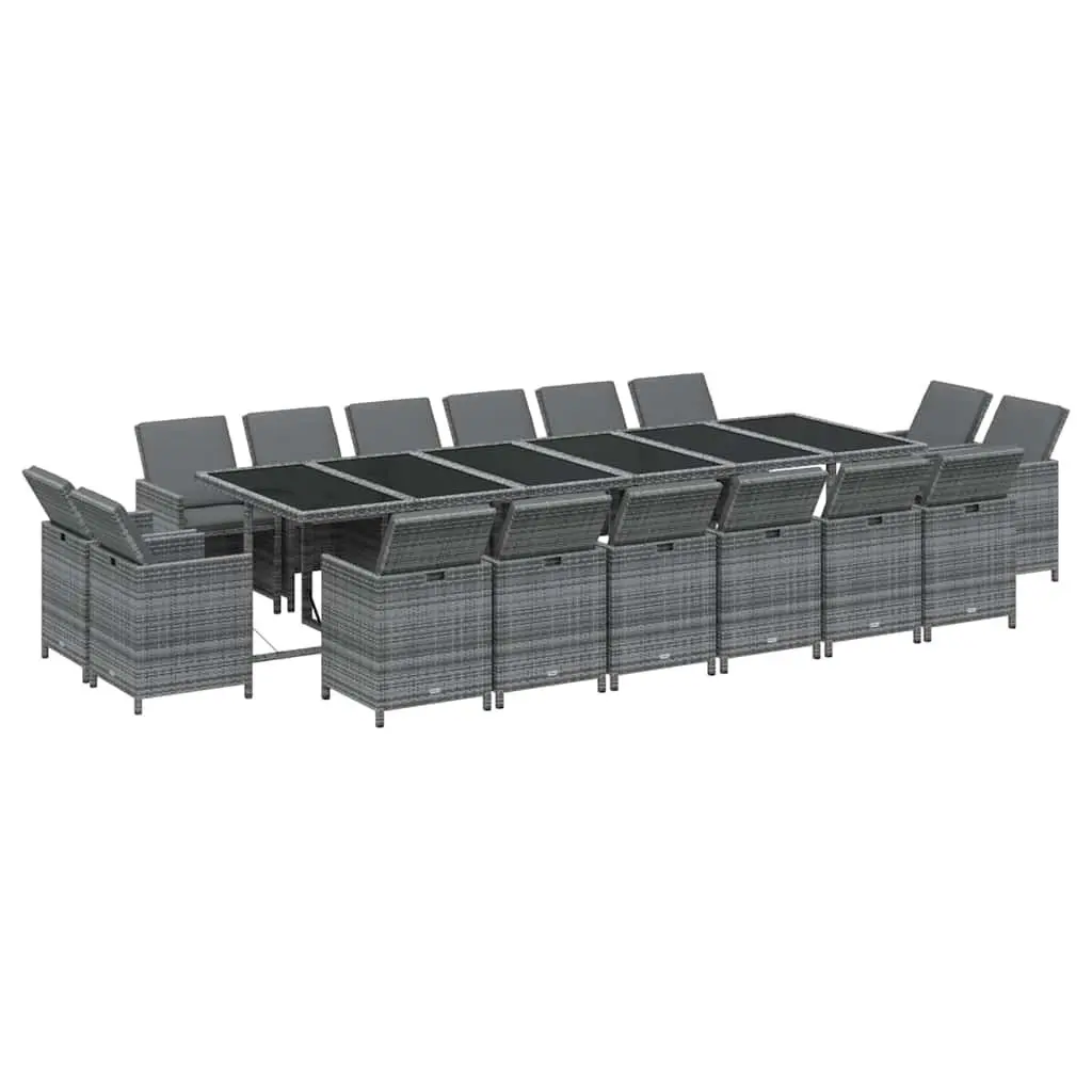 Garden Dining Set 17 Piece Poly Rattan Outdoor Furniture Grey with Cushions