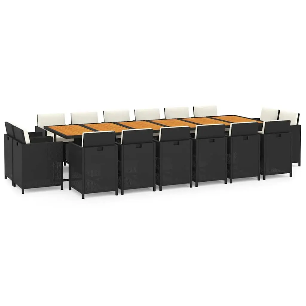 Garden Dining Set 17 Piece Outdoor Furniture Poly Rattan Cushions Black