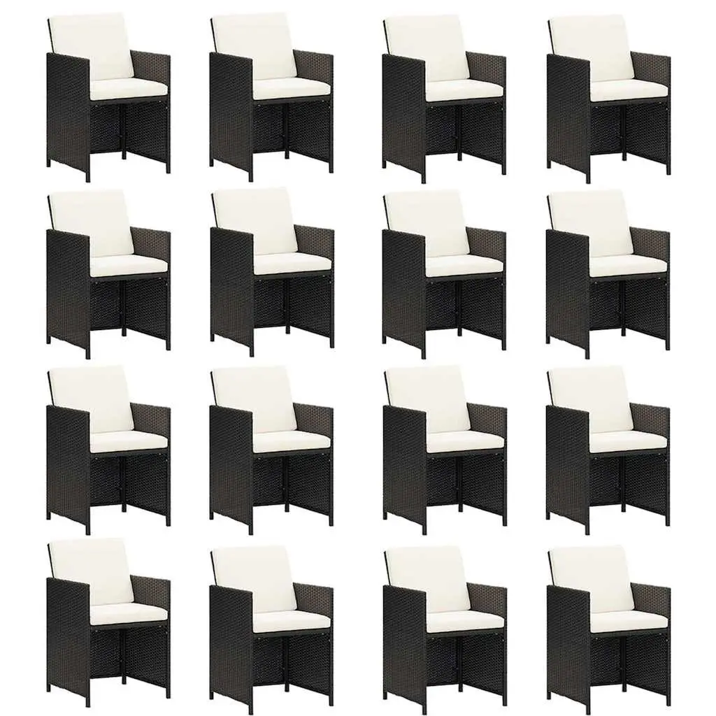 Garden Dining Set 17 Piece Outdoor Furniture Poly Rattan Cushions Black