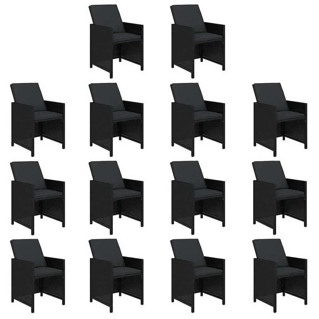 Garden Dining Set 15 Piece Outdoor Furniture Poly Rattan Black with Cushions