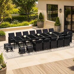 Comfortable 19-Piece Black Poly Rattan Garden Dining Set