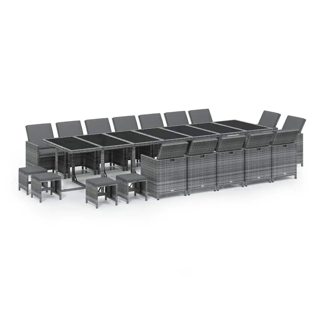 Garden Dining Set 19 Piece Outdoor Furniture Poly Rattan Cushions Grey