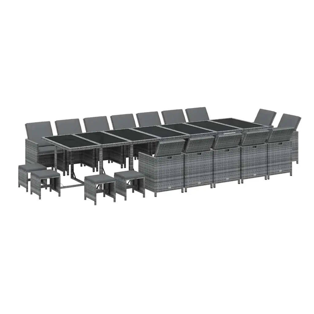 Garden Dining Set 19 Piece Outdoor Furniture Poly Rattan Cushions Grey