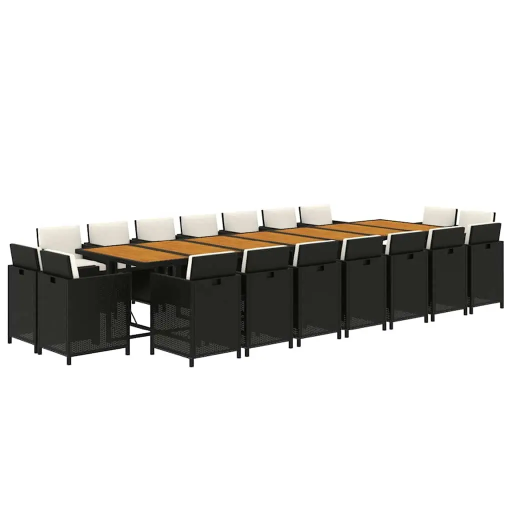 Garden Dining Set 19 Piece Outdoor Furniture Black Poly Rattan Table Chairs