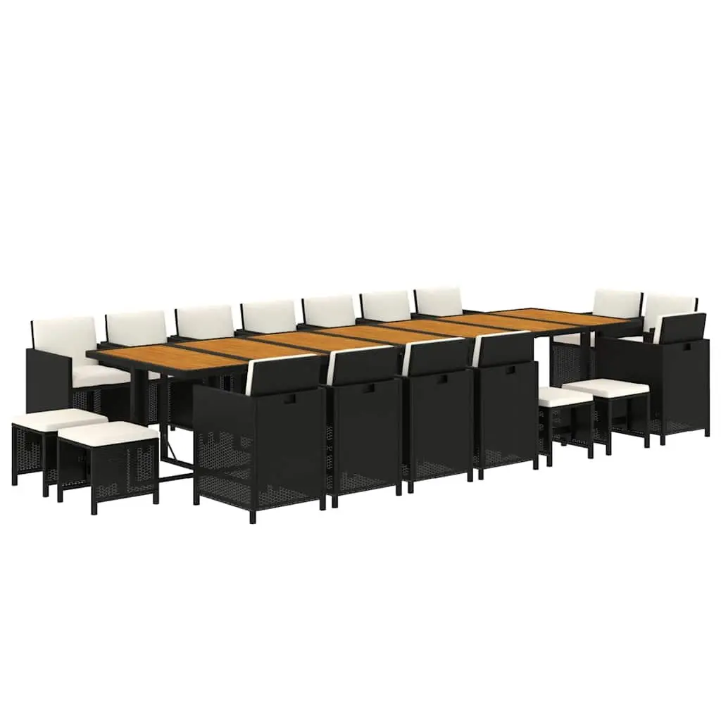 Outdoor Dining Set 19 Piece Black Poly Rattan Garden Furniture with Cushions
