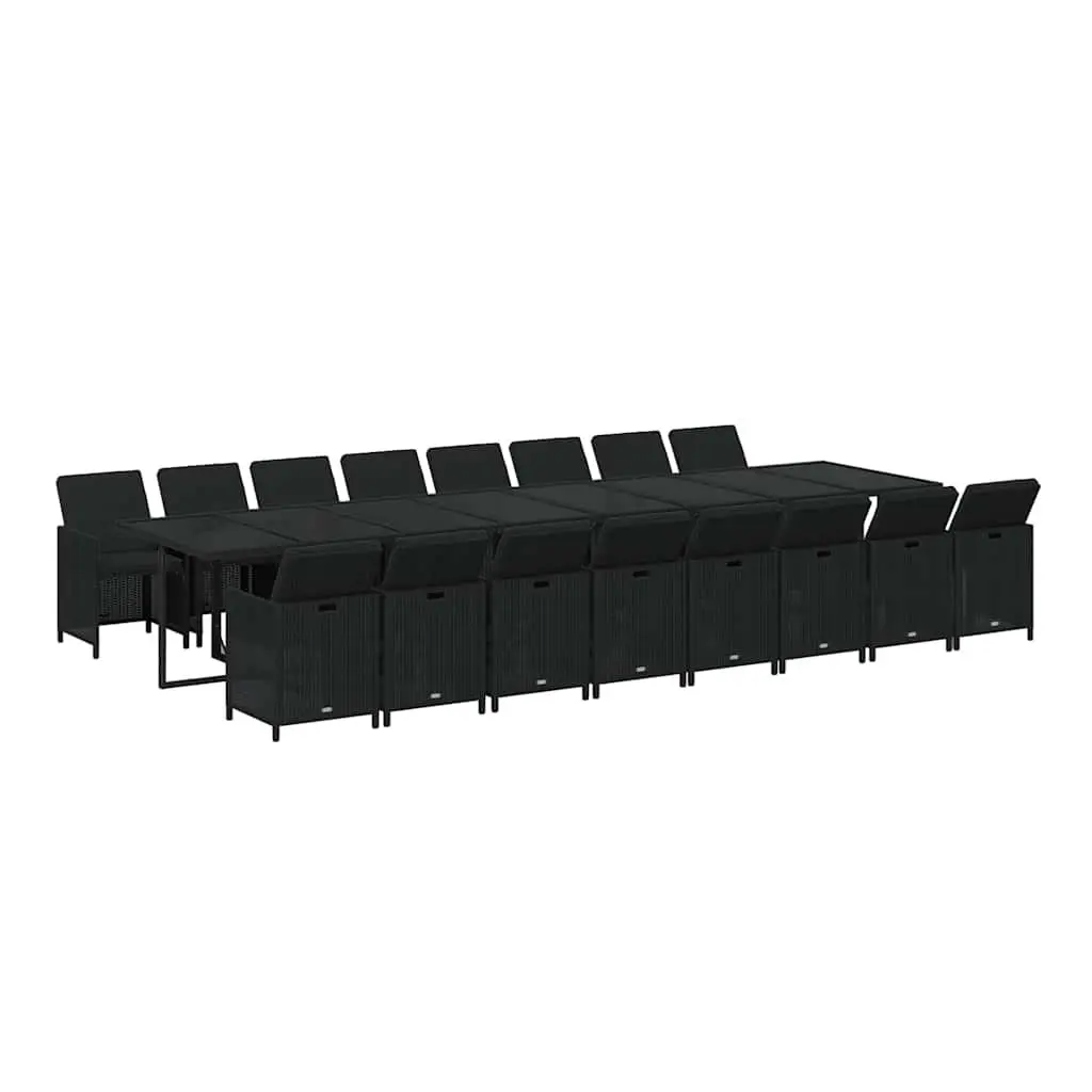 Garden Furniture Set 17 Pieces Outdoor Dining Black Poly Rattan Table Chairs