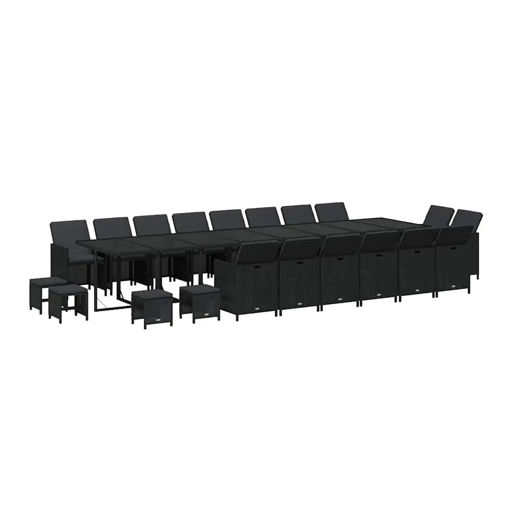 Outdoor Garden Dining Set 21 Piece Black Poly Rattan Chairs Table with Cushions
