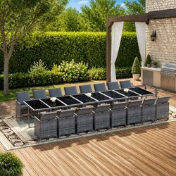 Garden Dining Set 17 Piece Poly Rattan Outdoor Furniture Grey with Cushions