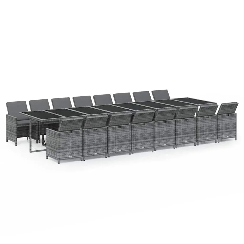 Garden Dining Set 17 Piece Outdoor Furniture Grey Poly Rattan with Cushions
