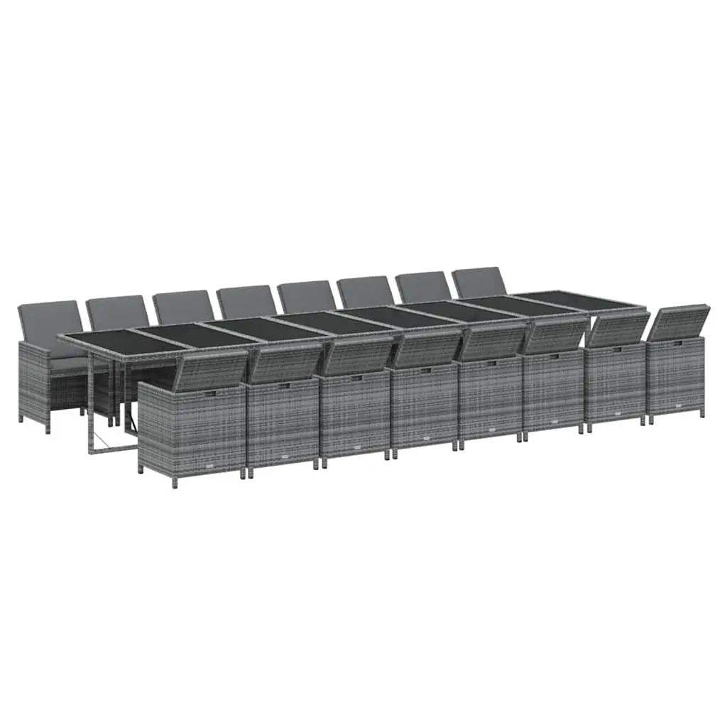 Garden Dining Set 17 Piece Outdoor Furniture Grey Poly Rattan with Cushions