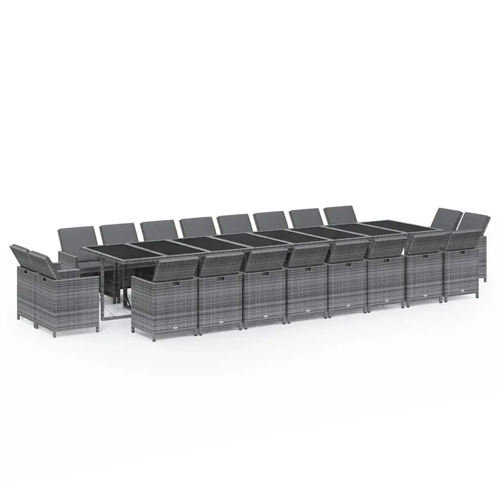 Outdoor Dining Set 21 Piece Garden Furniture Grey Poly Rattan with Cushions