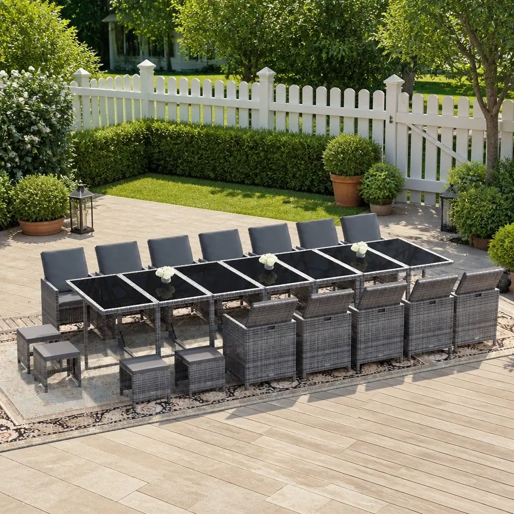 Outdoor Furniture Set 21 Piece Dining Grey Rattan with Cushions for Garden Patio