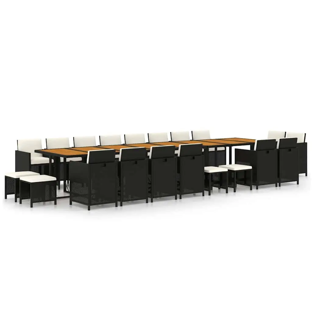 Outdoor Dining Set 21 Piece Black Poly Rattan Furniture with Cushions
