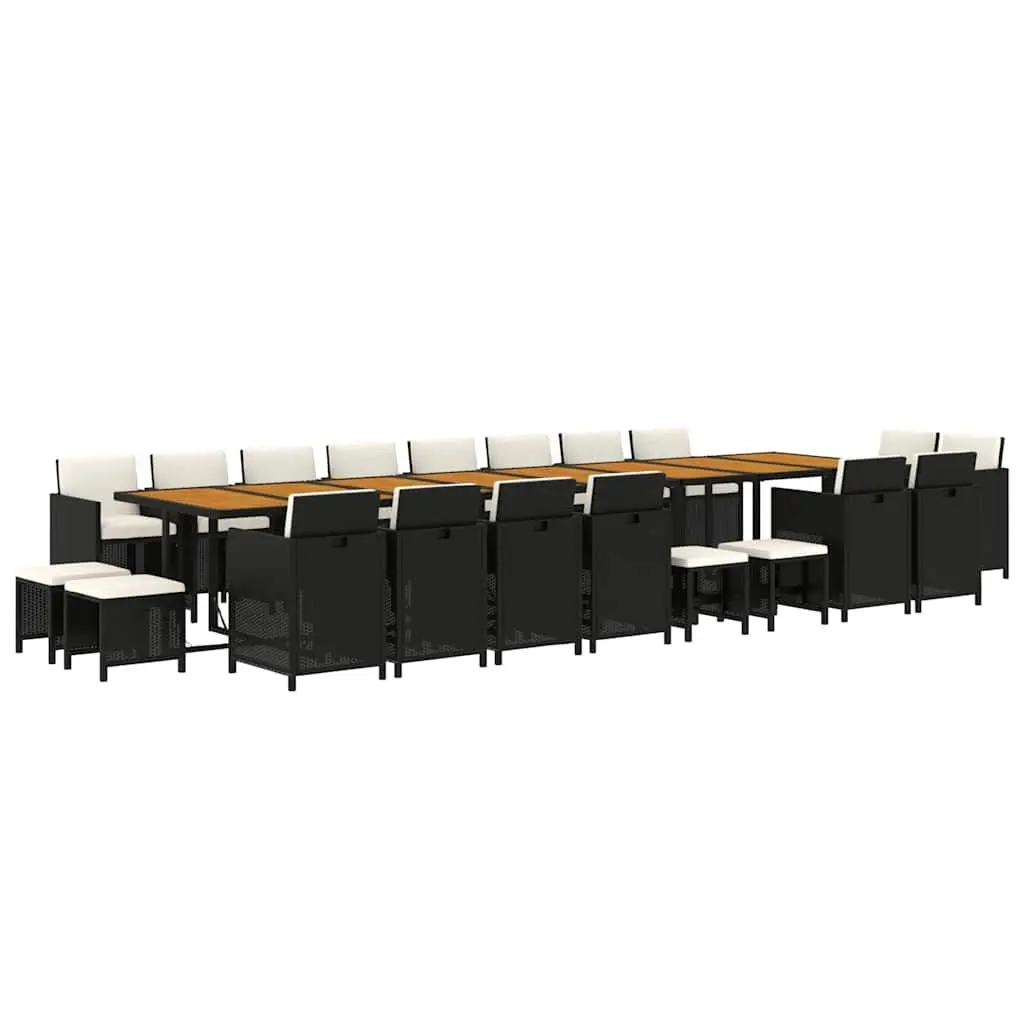 Outdoor Dining Set 21 Piece Black Poly Rattan Furniture with Cushions